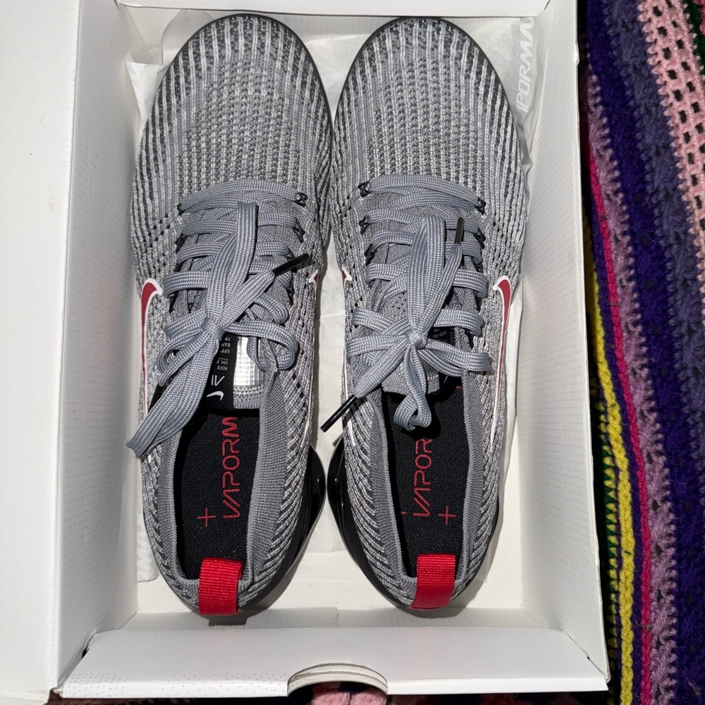 Nike Vapormax Flyknit Gray with Red Accents